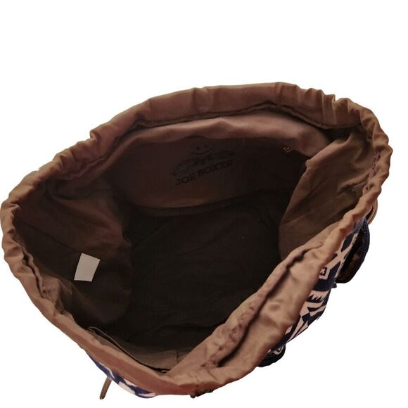 Joe Boxer Backpack Jute Fabric w/Vegan Strap Blue/White Brown - Picture 7 of 11